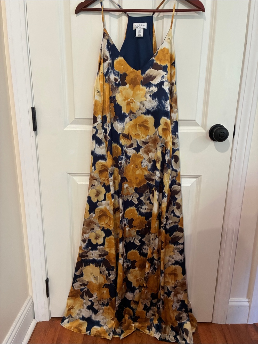 Nicole Miller Navy and Mustard Floral Maxi Dress